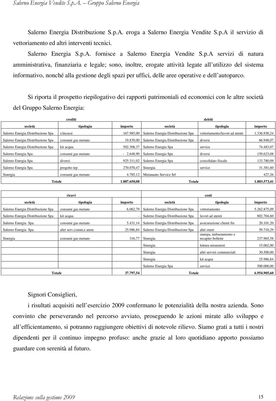 A il servizio di vettoriamento ed altri interventi tecnici. Salerno Energia S.p.