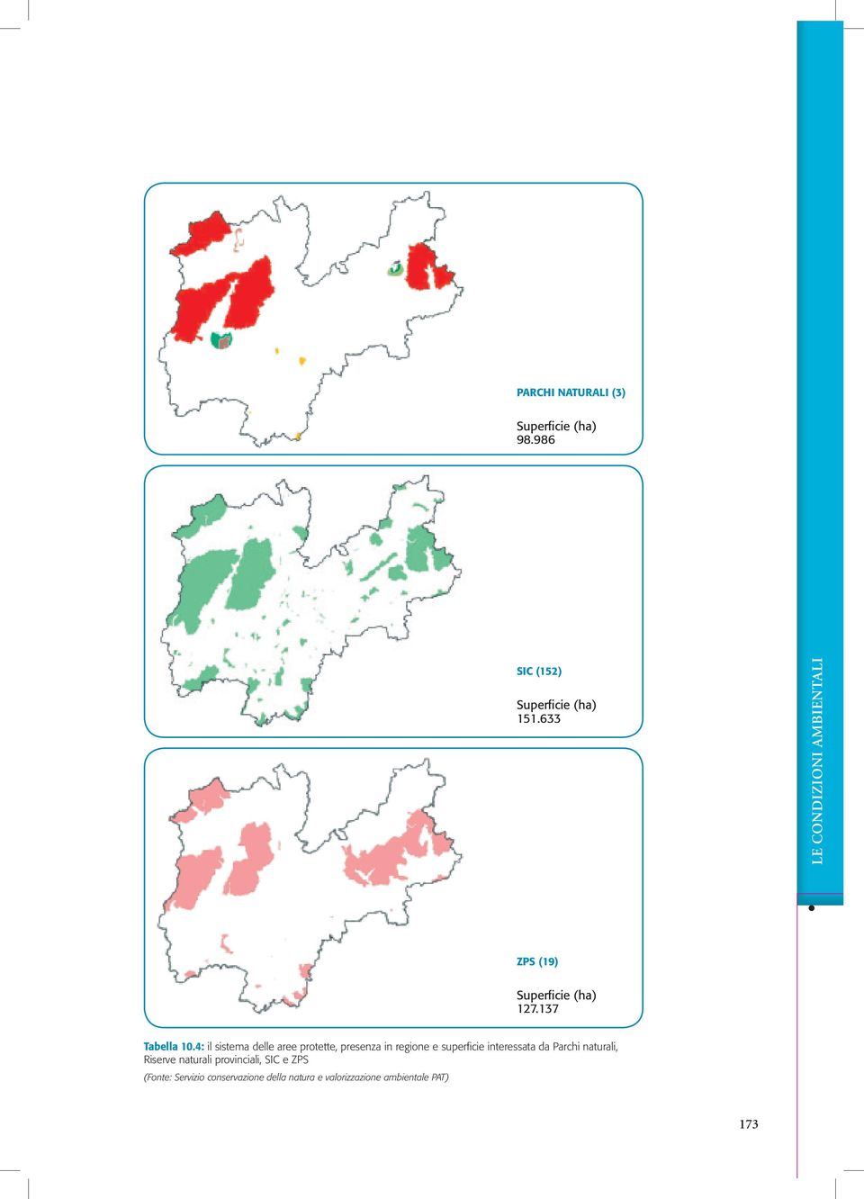 4: il sistema delle aree protette, presenza in regione e superfi cie interessata da Parchi