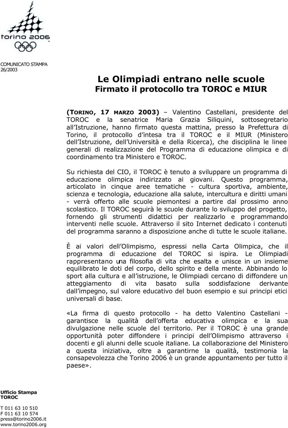 disciplina le linee generali di realizzazione del Programma di educazione olimpica e di coordinamento tra Ministero e.