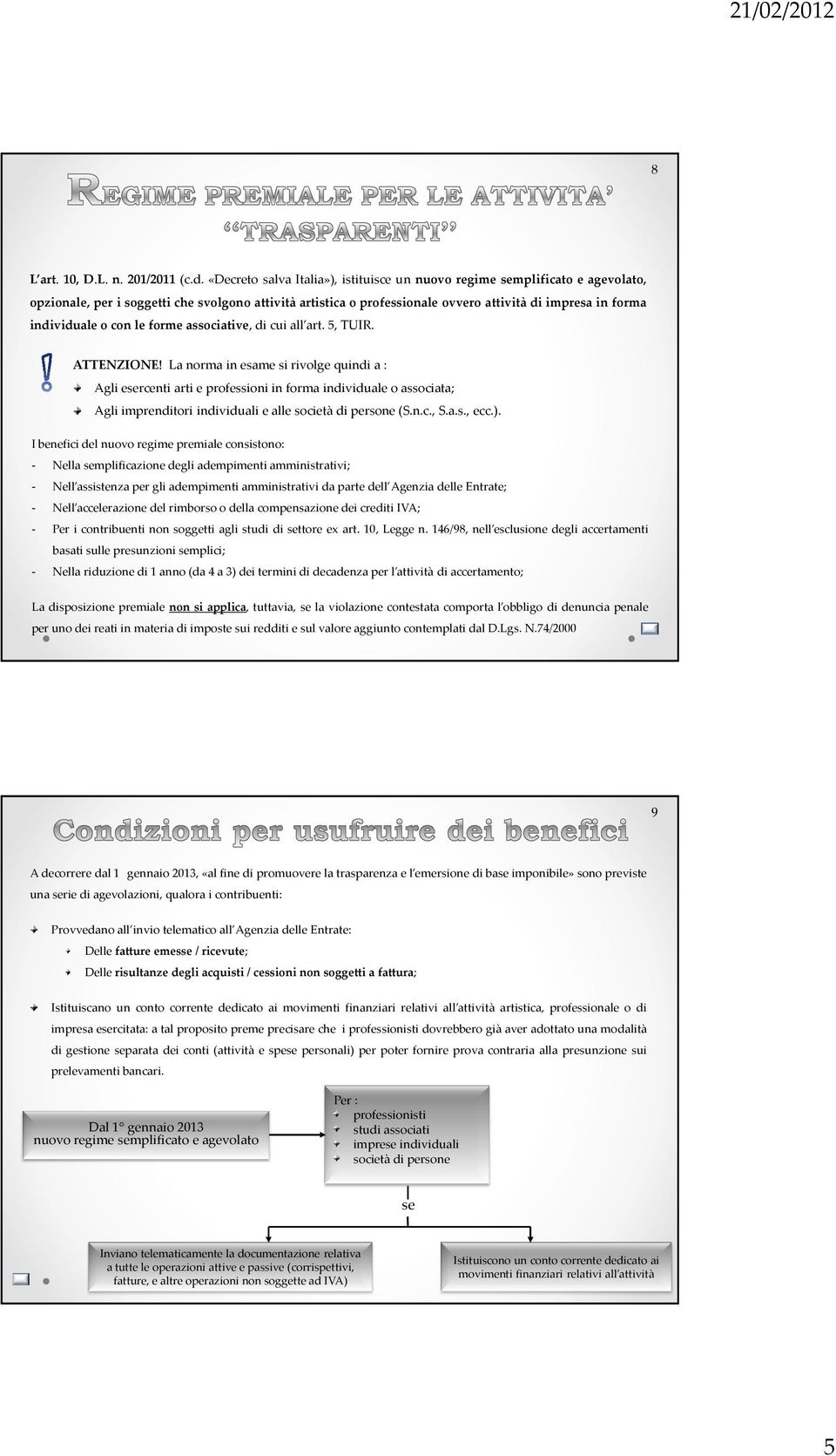 o con le forme associative, di cui all art. 5, TUIR. ATTENZIONE!