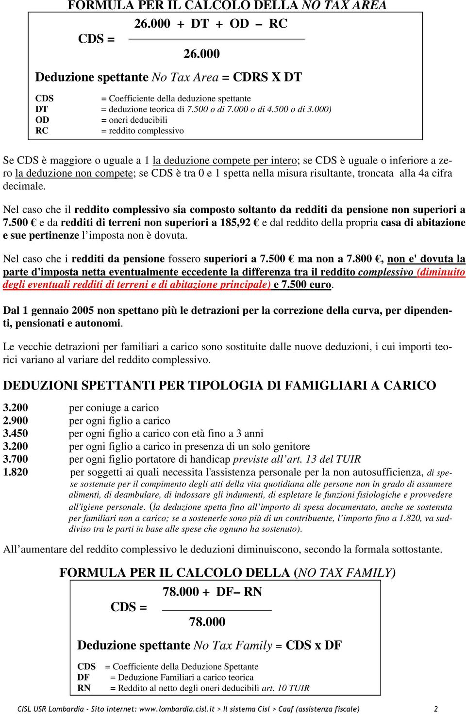 000) OD = oneri deducibili RC = reddito complessivo Se CDS è maggiore o uguale a 1 la deduzione compete per intero; se CDS è uguale o inferiore a zero la deduzione non compete; se CDS è tra 0 e 1