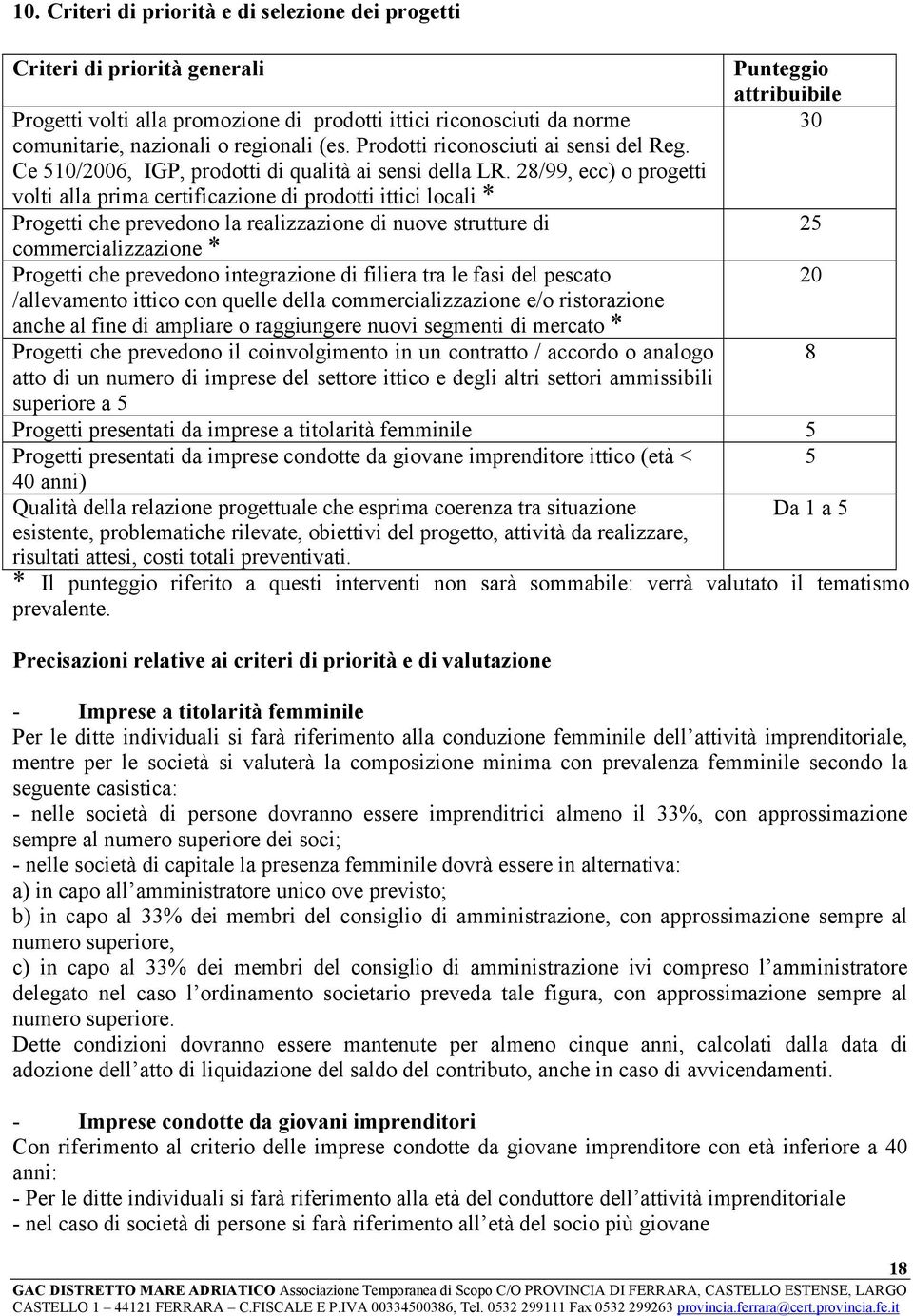 28/99, ecc) o progetti volti alla prima certificazione di prodotti ittici locali * Progetti che prevedono la realizzazione di nuove strutture di commercializzazione * Progetti che prevedono