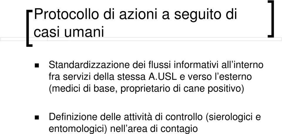 USL e verso l esterno (medici di base, proprietario di cane positivo)