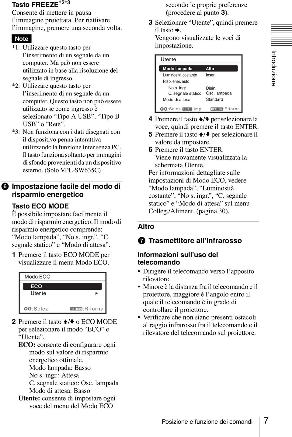 *2: Utilizzare questo tasto per l inserimento di un segnale da un computer. Questo tasto non può essere utilizzato se come ingresso è selezionato Tipo A USB, Tipo B USB o Rete.