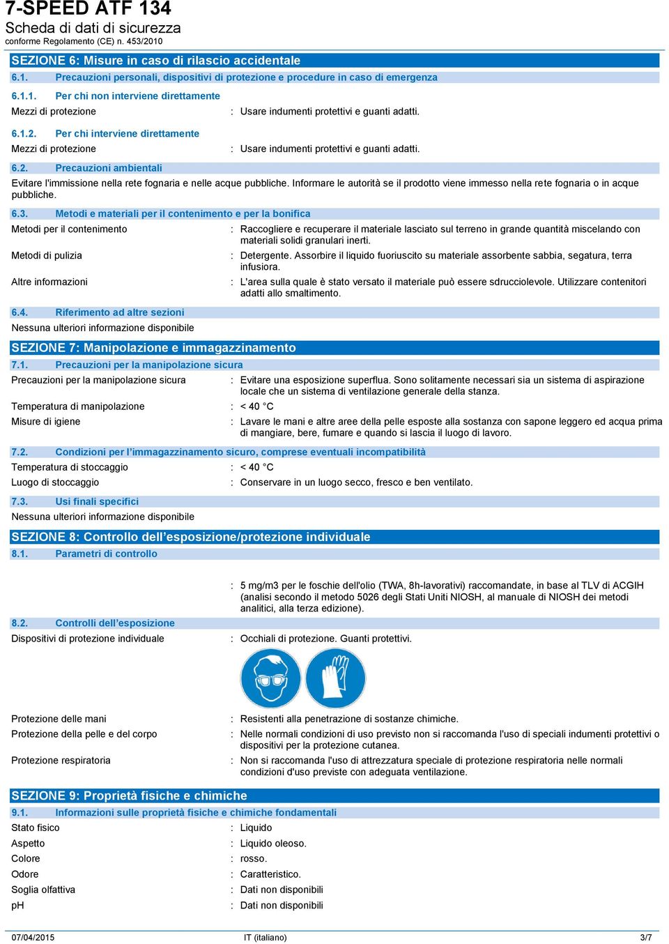 Informare le autorità se il prodotto viene immesso nella rete fognaria o in acque pubbliche. 6.3.