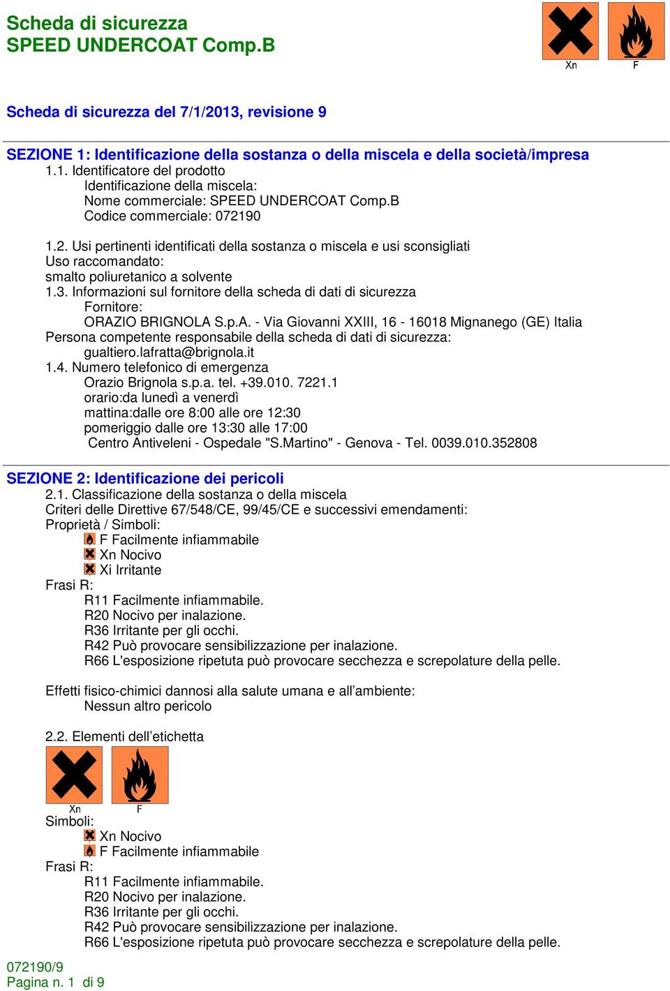 Informazioni sul fornitore della scheda di dati di sicurezza Fornitore: ORAZ