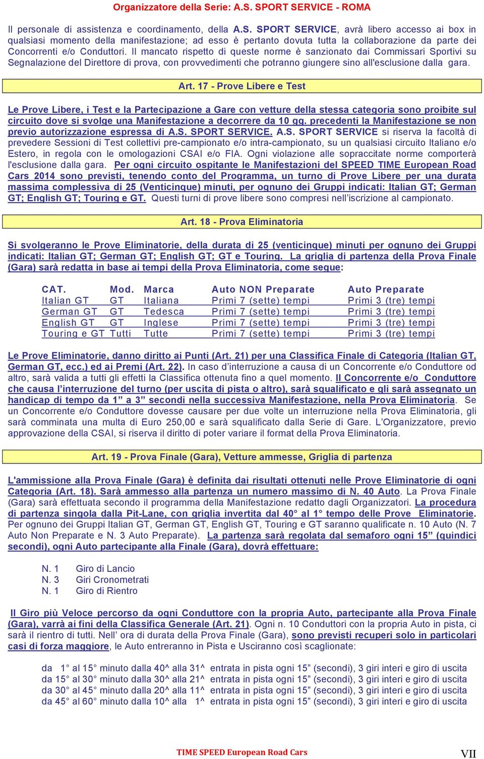 Il mancato rispetto di queste norme è sanzionato dai Commissari Sportivi su Segnalazione del Direttore di prova, con provvedimenti che potranno giungere sino all'esclusione dalla gara. Art.