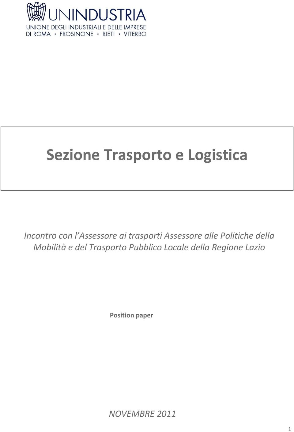 della Mobilità e del Trasporto Pubblico Locale