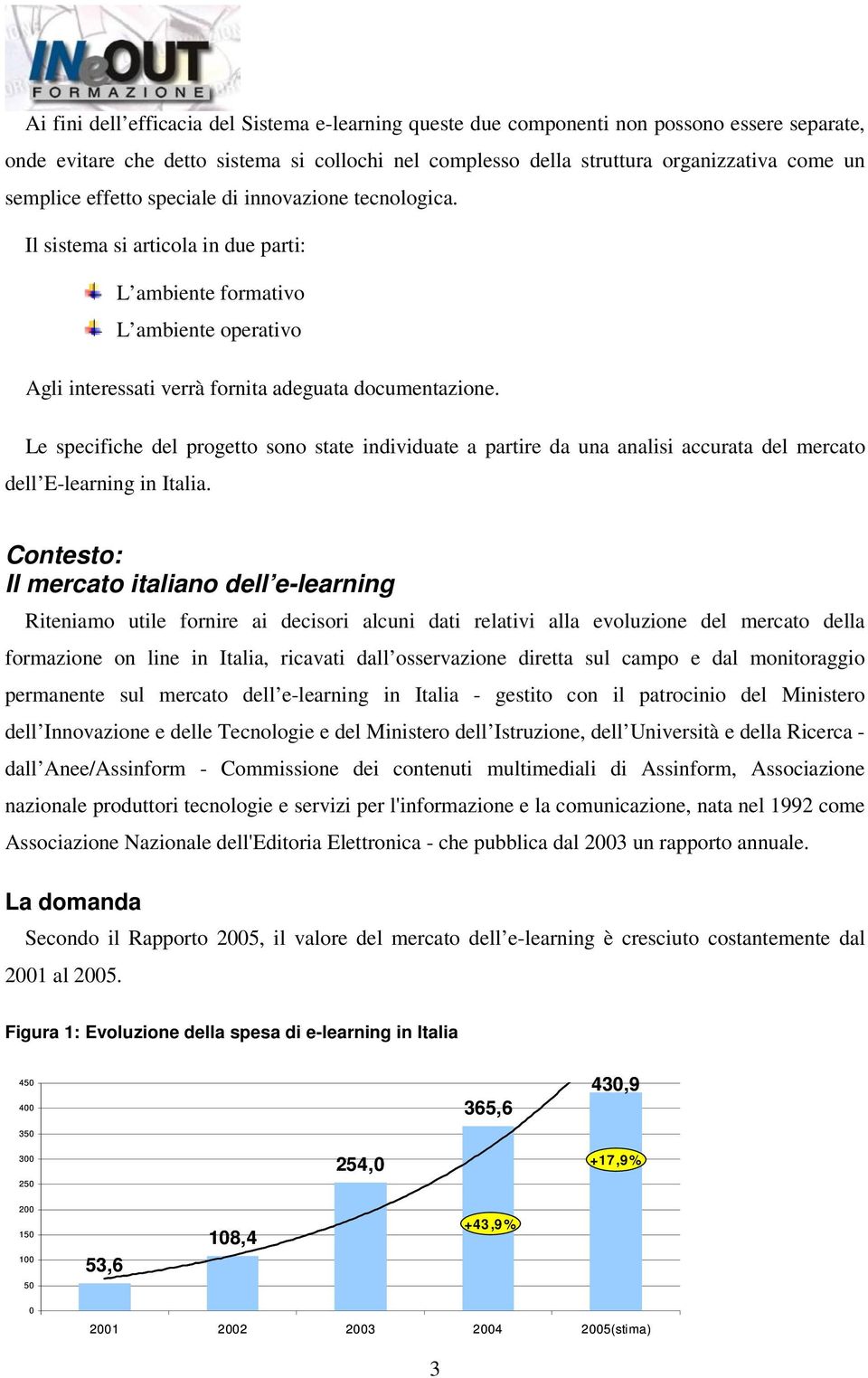 Le specifiche del progetto sono state individuate a partire da una analisi accurata del mercato dell E-learning in Italia.