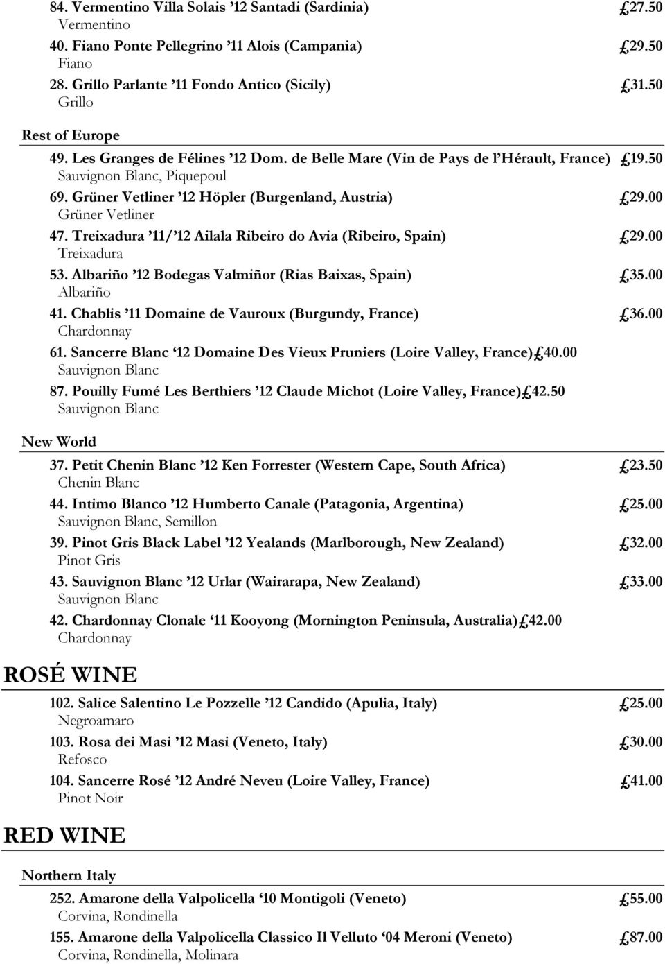 00 Grüner Vetliner 47. Treixadura 11/ 12 Ailala Ribeiro do Avia (Ribeiro, Spain) 29.00 Treixadura 53. Albariño 12 Bodegas Valmiñor (Rias Baixas, Spain) 35.00 Albariño 41.