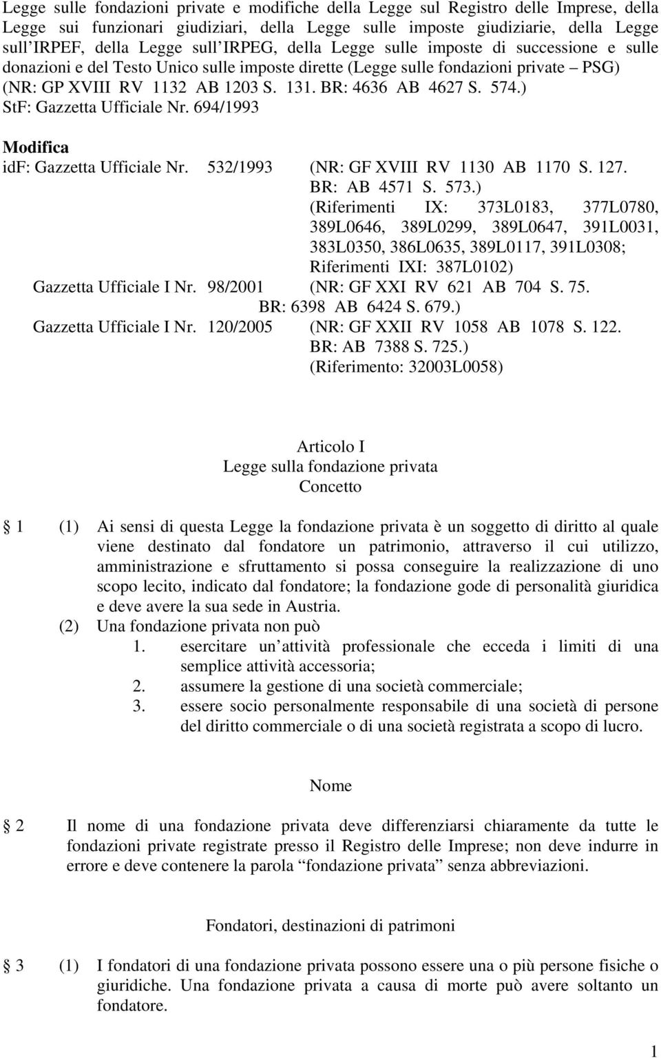 BR: 4636 AB 4627 S. 574.) StF: Gazzetta Ufficiale Nr. 694/1993 Modifica idf: Gazzetta Ufficiale Nr. 532/1993 (NR: GF XVIII RV 1130 AB 1170 S. 127. BR: AB 4571 S. 573.