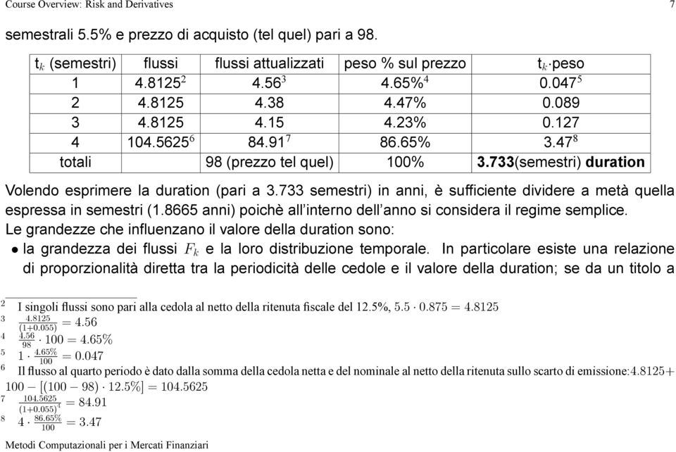 733 semestri) in anni, è sufciente dividere a metà quella espressa in semestri (1.8665 anni) poichè all'interno dell'anno si considera il regime semplice.