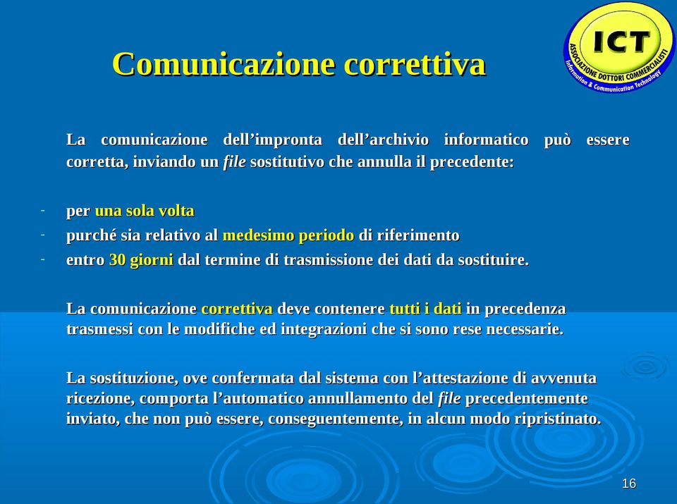 La comunicazione correttiva deve contenere tutti i dati in precedenza trasmessi con le modifiche ed integrazioni che si sono rese necessarie.