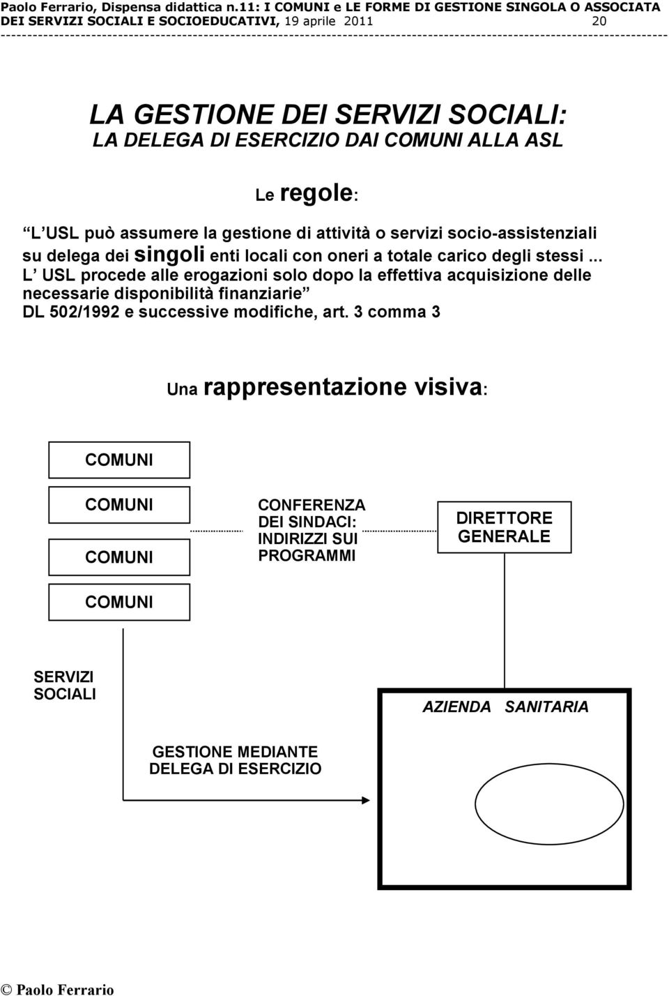 .. L USL procede alle erogazioni solo dopo la effettiva acquisizione delle necessarie disponibilità finanziarie DL 502/1992 e successive modifiche, art.