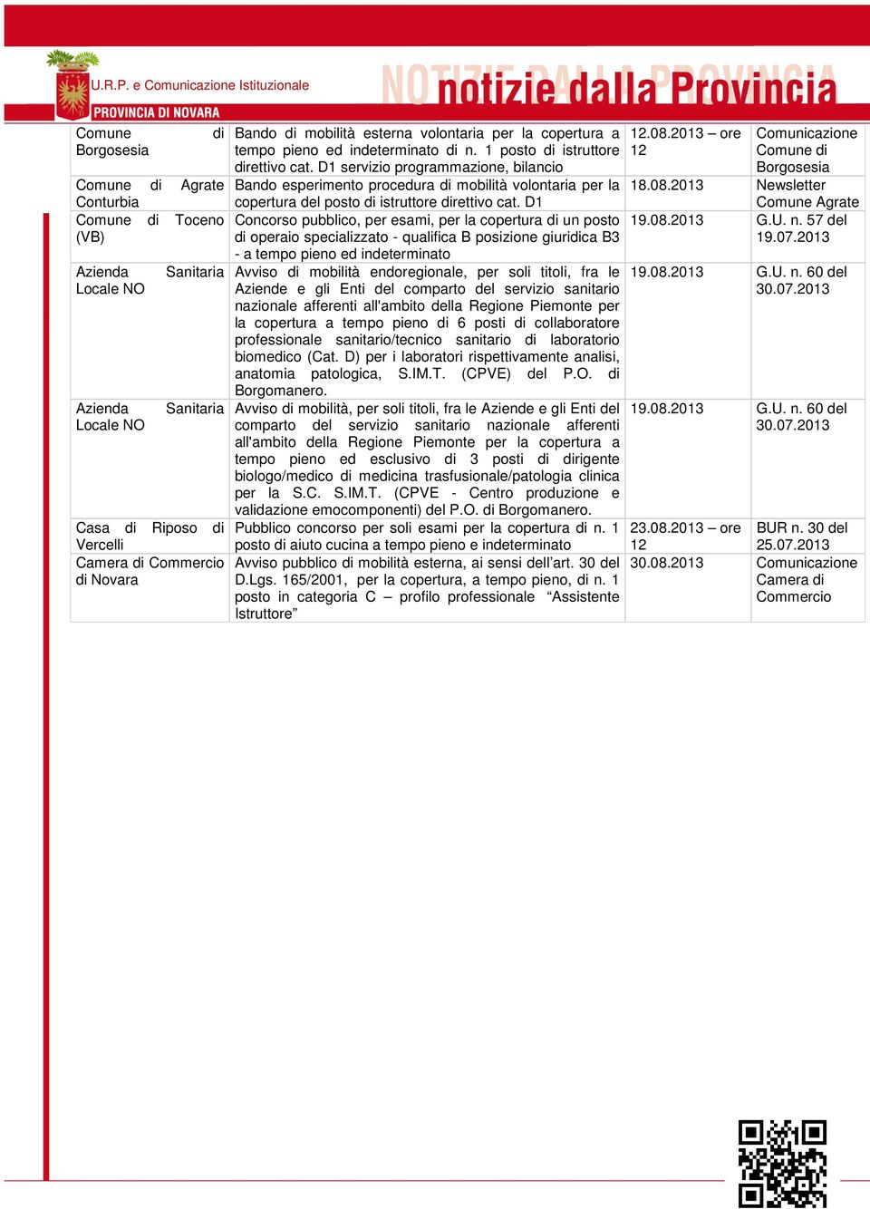 D1 servizio programmazione, bilancio Bando esperimento procedura di mobilità volontaria per la copertura del posto di istruttore direttivo cat.