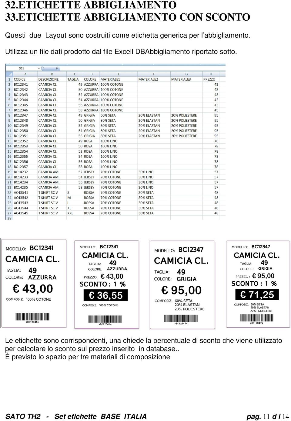 Utilizza un file dati prodotto dal file Excell DBAbbigliamento riportato sotto.