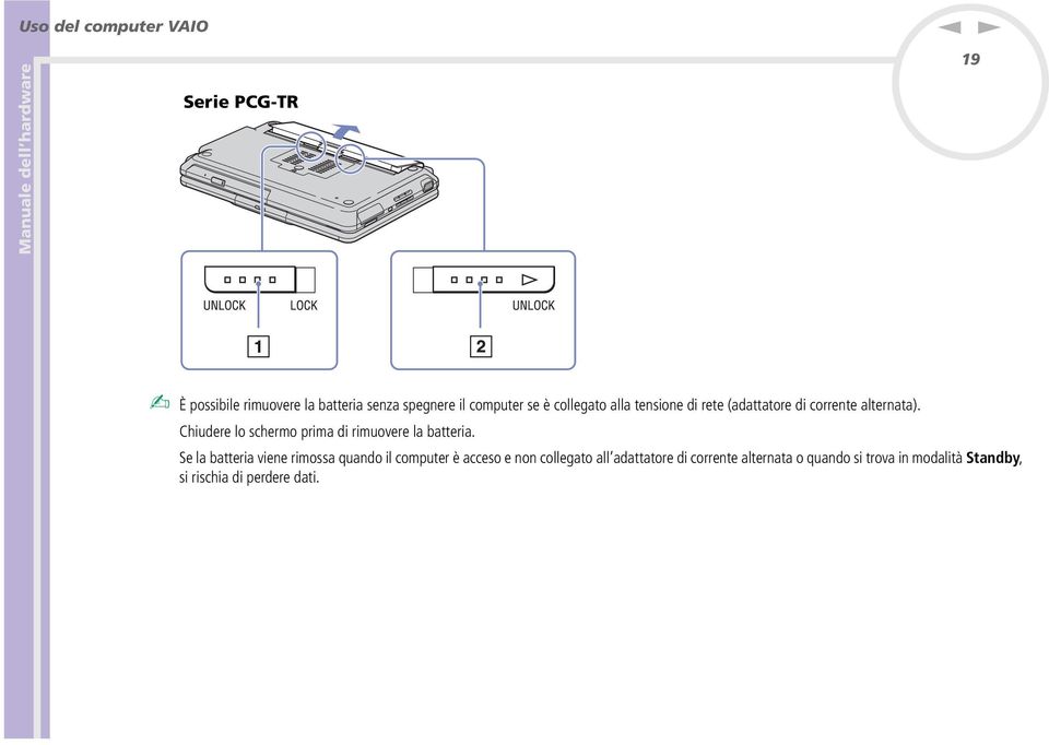 Chiudere lo schermo prima di rimuovere la batteria.