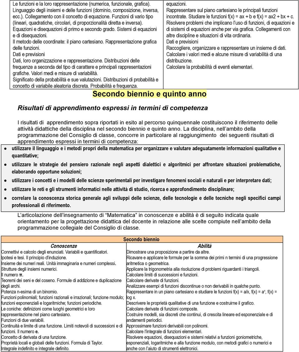 Il metodo delle coordinate: il piano cartesiano. Rappresentazione grafica delle funzioni. Dati e previsioni Dati, loro organizzazione e rappresentazione.