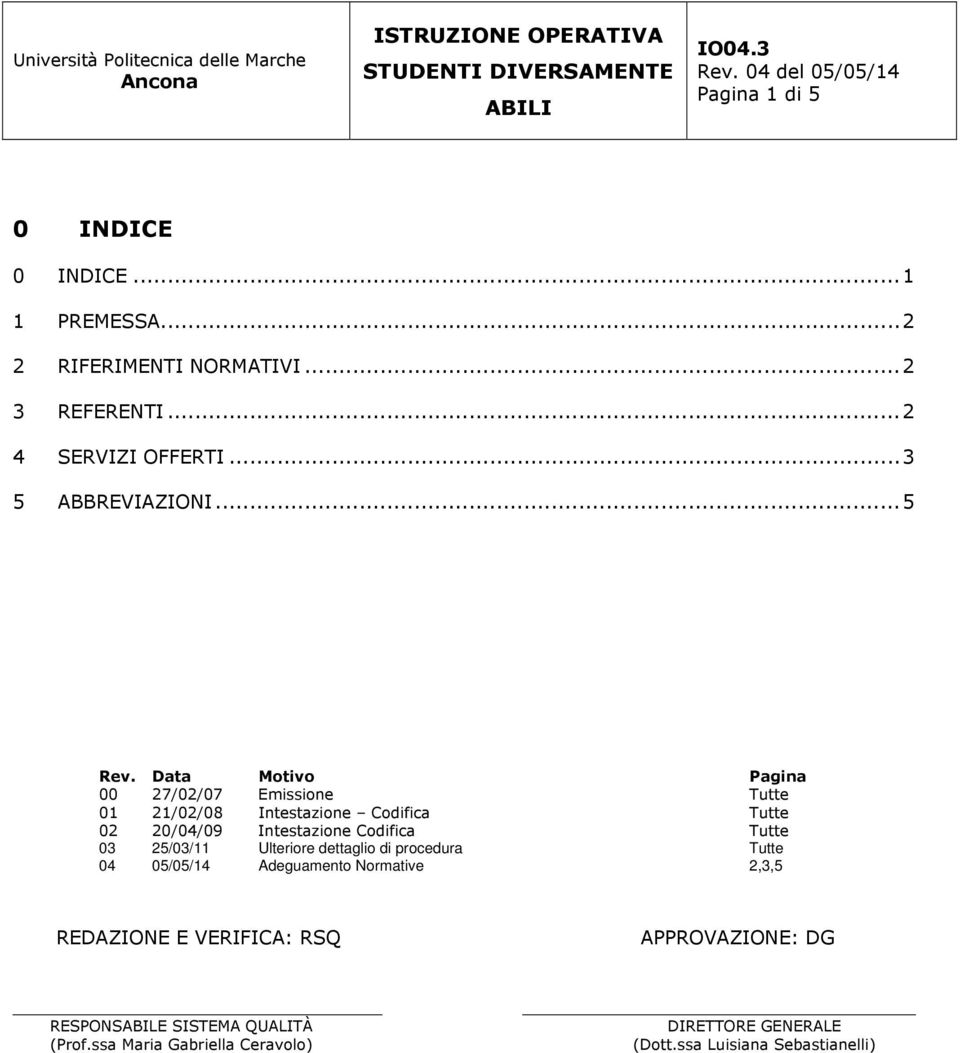 Data Motivo Pagina 00 27/02/07 Emissione Tutte 01 21/02/08 Intestazione Codifica Tutte 02 20/04/09 Intestazione Codifica Tutte 03