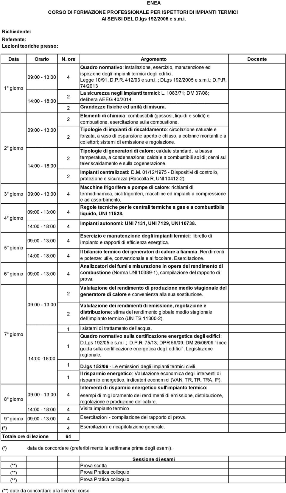 41/93 e s.m.i. ; DLgs 19/005 e s.m.i.; D.P.R. 74/013 La sicurezza negli impianti termici: L. 1083/71; DM 37/08; delibera AEEG 40/014. Grandezze fisiche ed unità di misura.