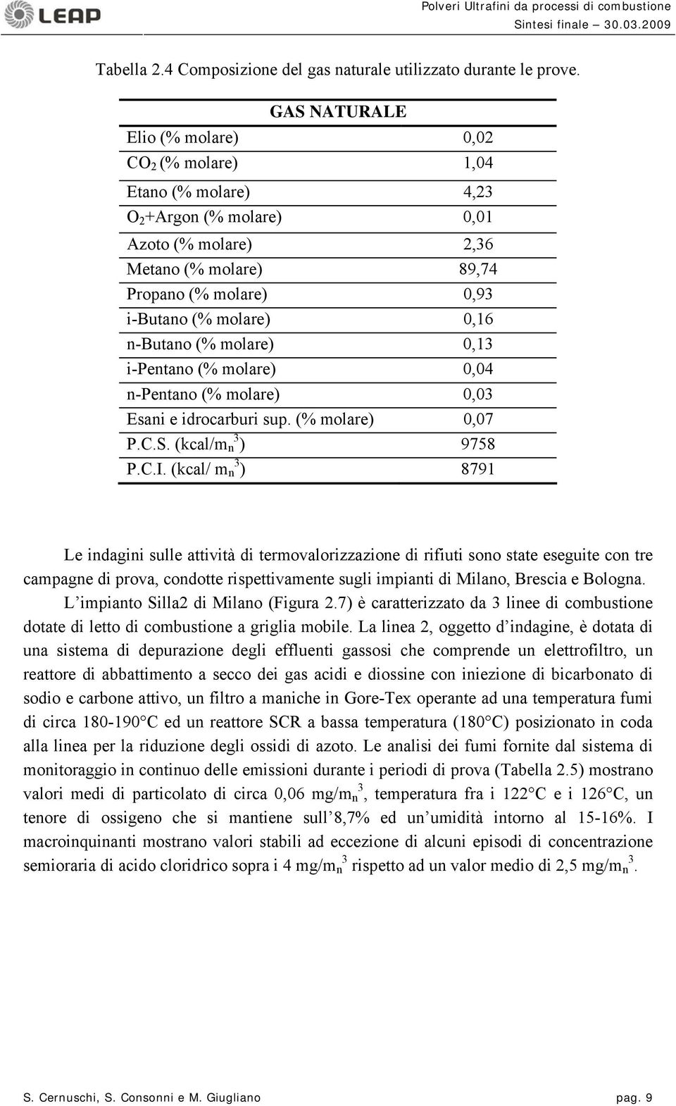 molare),13 i-pentano (% molare),4 n-pentano (% molare),3 Esani e idrocarburi sup. (% molare),7 P.C.S. (kcal/m 3 n ) 9758 P.C.I.