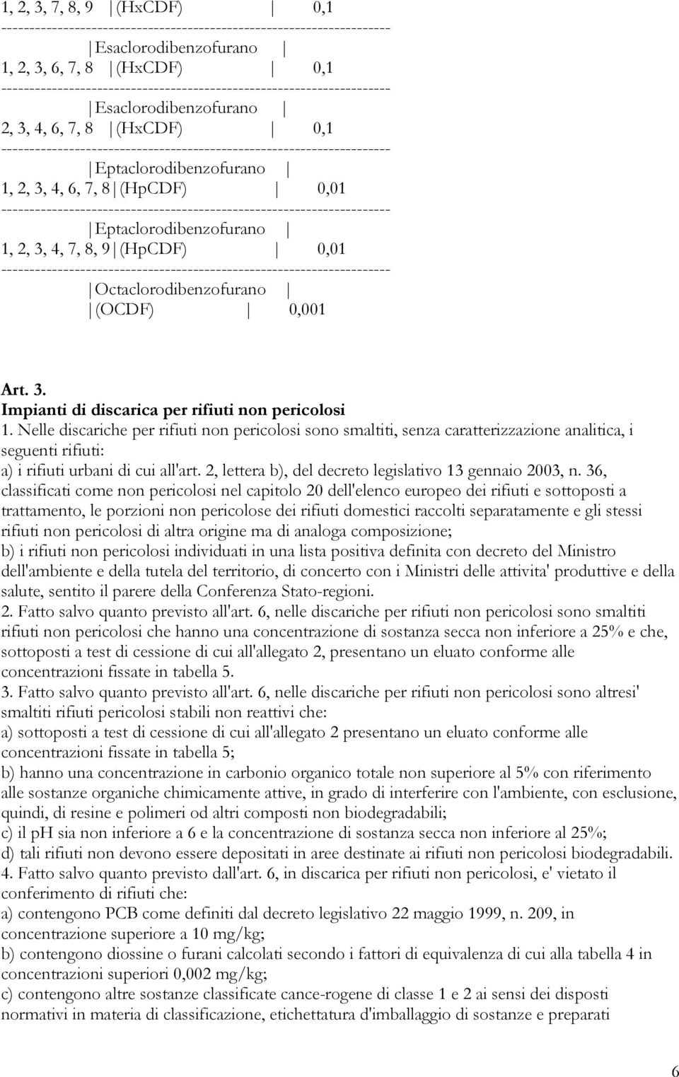 Nelle discariche per rifiuti non pericolosi sono smaltiti, senza caratterizzazione analitica, i seguenti rifiuti: a) i rifiuti urbani di cui all'art.