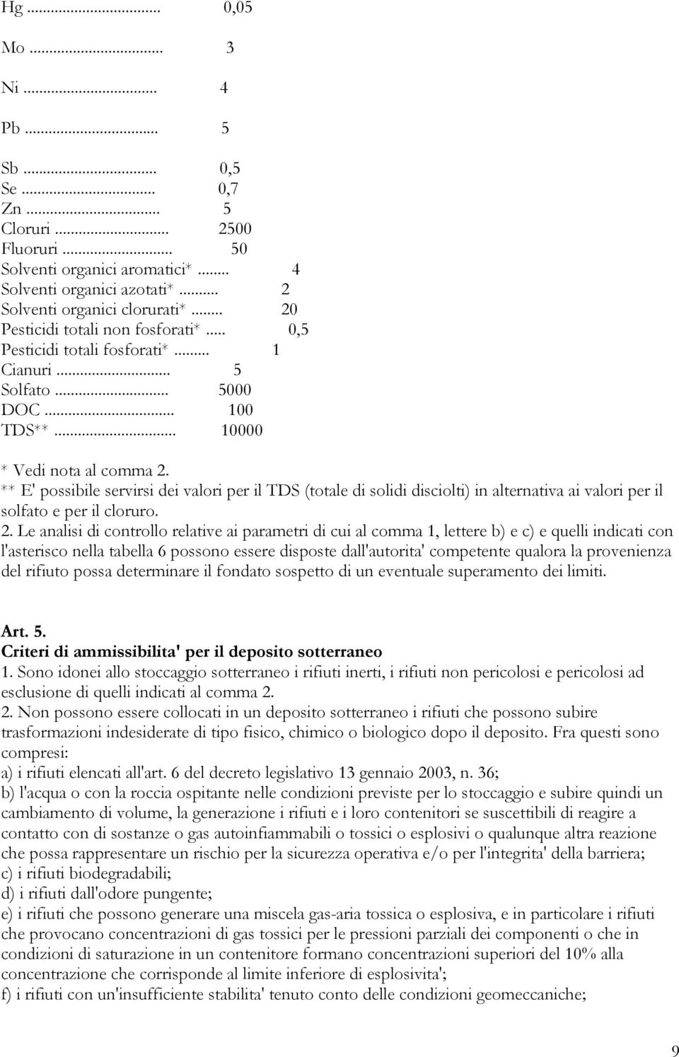 ** E' possibile servirsi dei valori per il TDS (totale di solidi disciolti) in alternativa ai valori per il solfato e per il cloruro. 2.