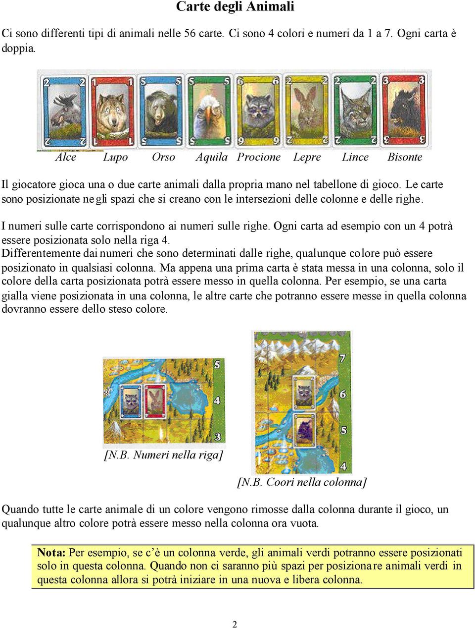 Le carte sono posizionate ne gli spazi che si creano con le intersezioni delle colonne e delle righe. I numeri sulle carte corrispondono ai numeri sulle righe.