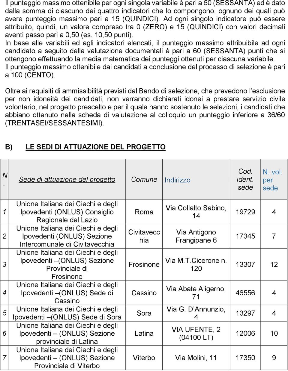 In base alle variabili ed agli indicatori elencati, il punteggio massimo attribuibile ad ogni candidato a seguito della valutazione documentali è pari a 60 (SESSANTA) punti che si ottengono