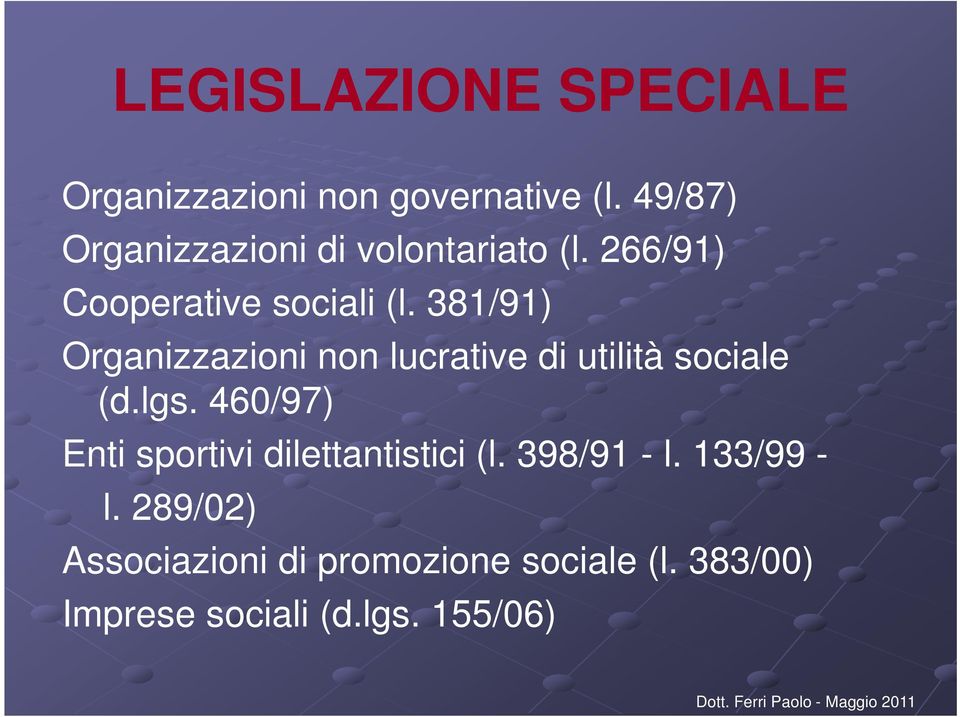 381/91) Organizzazioni non lucrative di utilità sociale (d.lgs.