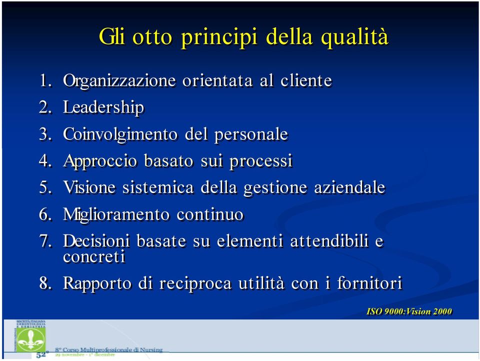 Visione sistemica della gestione aziendale 6. Miglioramento continuo 7.