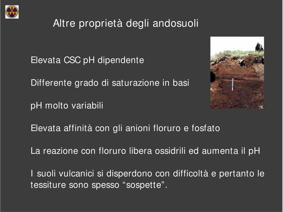 e fosfato La reazione con floruro libera ossidrili ed aumenta il ph I suoli