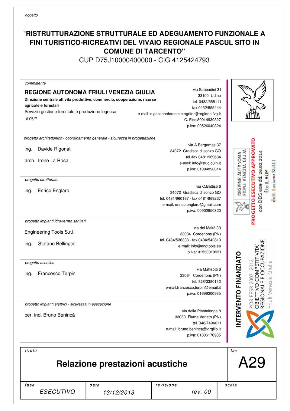 0432/555111 agricole e forestali fax 0432/555444 Servizio gestione forestale e produzione legnosa e-mail: s.gestioneforestale.agrifor@regione.fvg.it il RUP C. Fisc.80014930327 p.