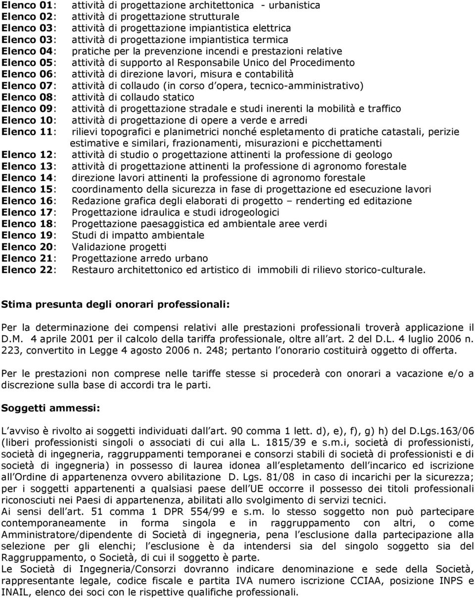 attività di progettazione impiantistica termica pratiche per la prevenzione incendi e prestazioni relative attività di supporto al Responsabile Unico del Procedimento attività di direzione lavori,