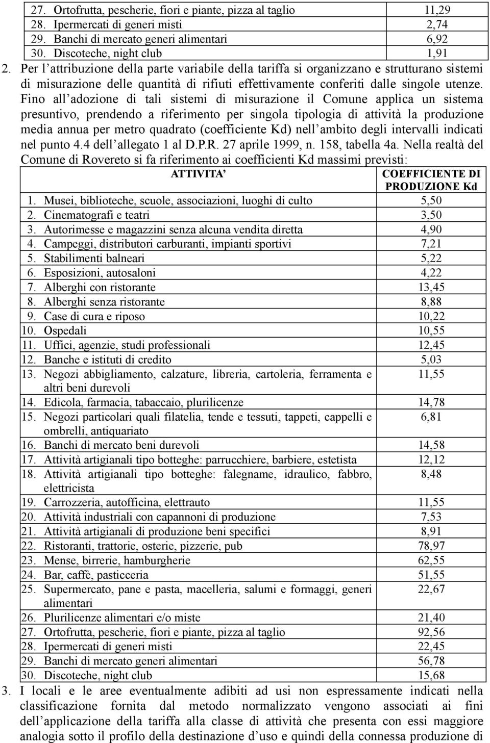 Fino all adozione di tali sistemi di misurazione il Comune applica un sistema presuntivo, prendendo a riferimento per singola tipologia di attività la produzione media annua per metro quadrato