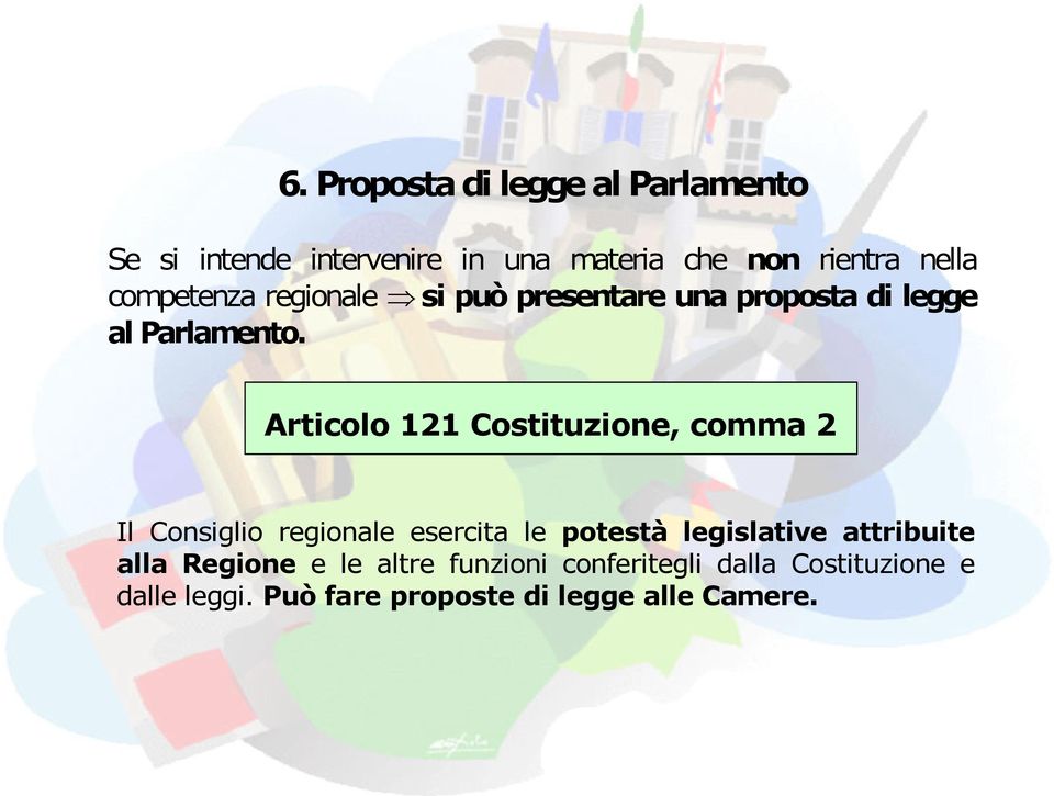 Articolo 121 Costituzione, comma 2 Il Consiglio regionale esercita le potestà legislative