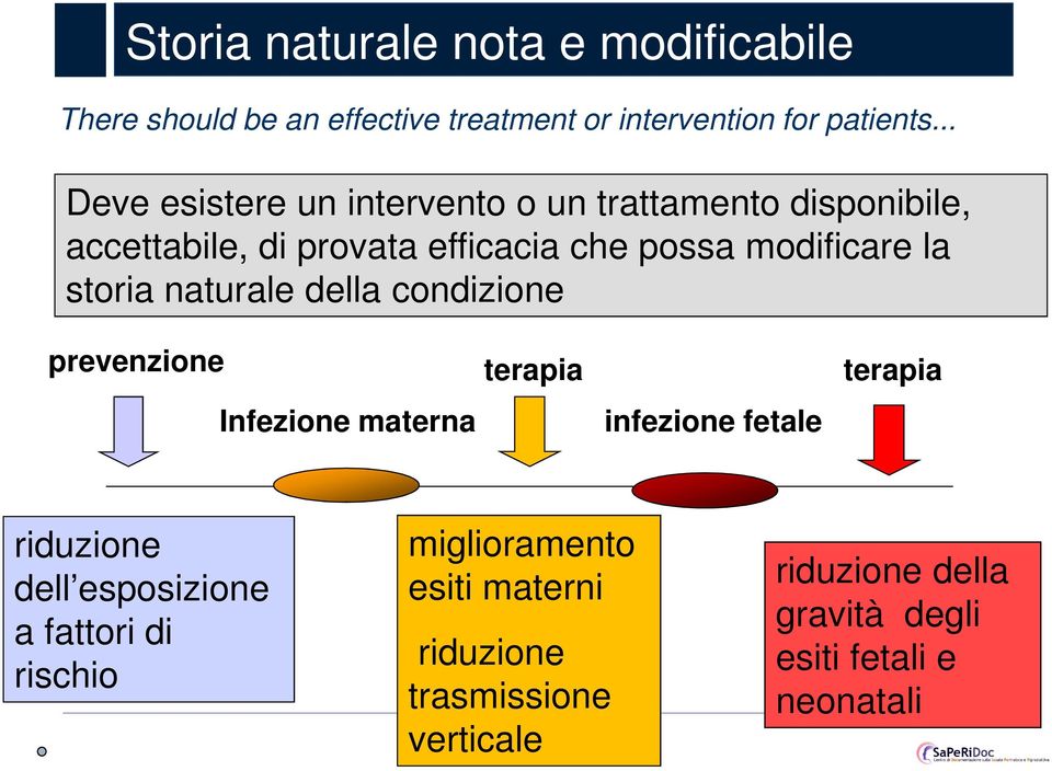 la storia naturale della condizione prevenzione Infezione materna infezione fetale riduzione dell esposizione a