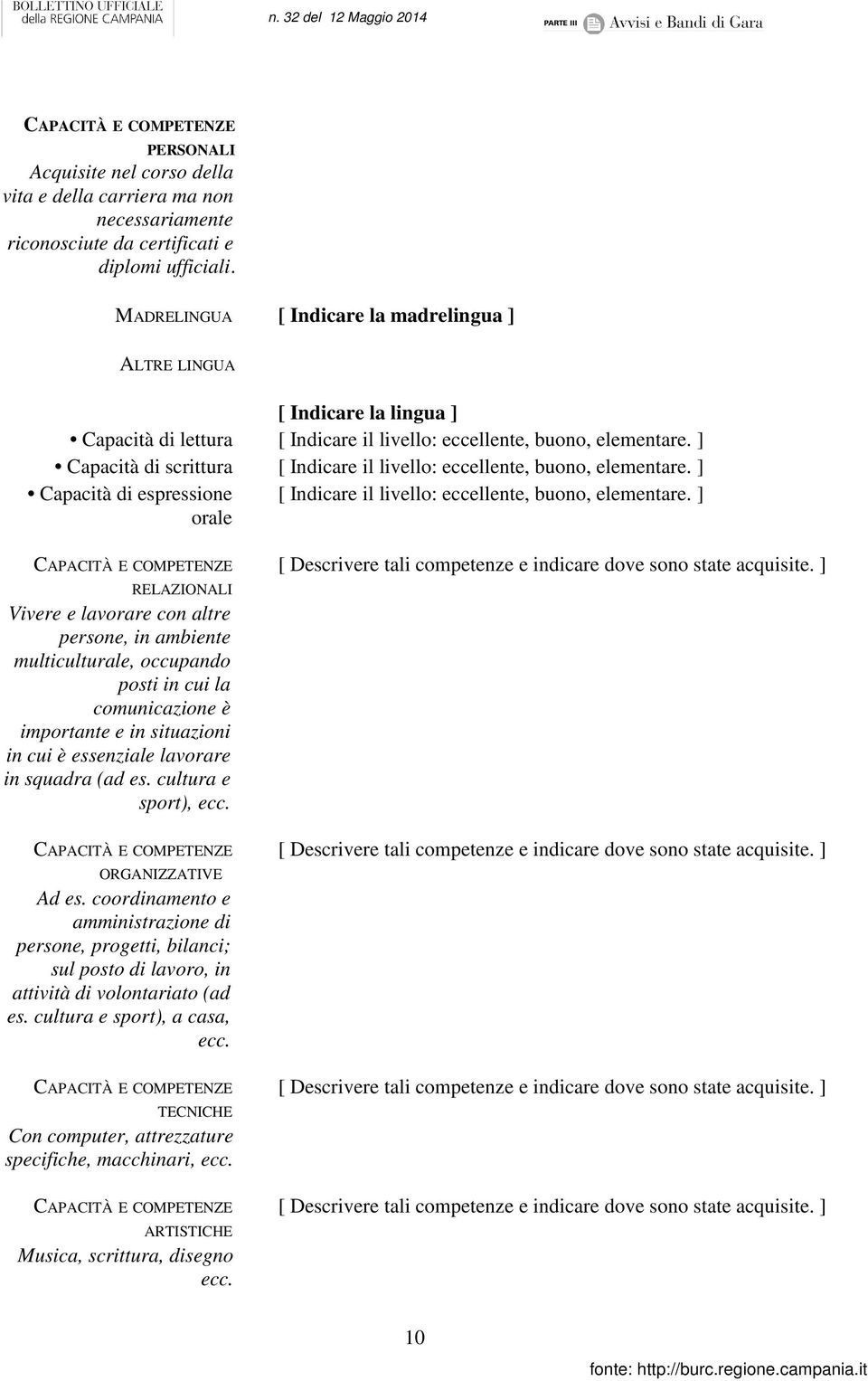 ] Capacità di scrittura [ Indicare il livello: eccellente, buono, elementare. ] Capacità di espressione [ Indicare il livello: eccellente, buono, elementare.