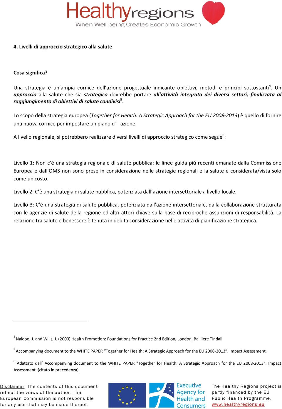 Lo scopo della strategia europea (Together for Health: A Strategic Approach for the EU 2008-2013) è quello di fornire una nuova cornice per impostare un piano d azione.