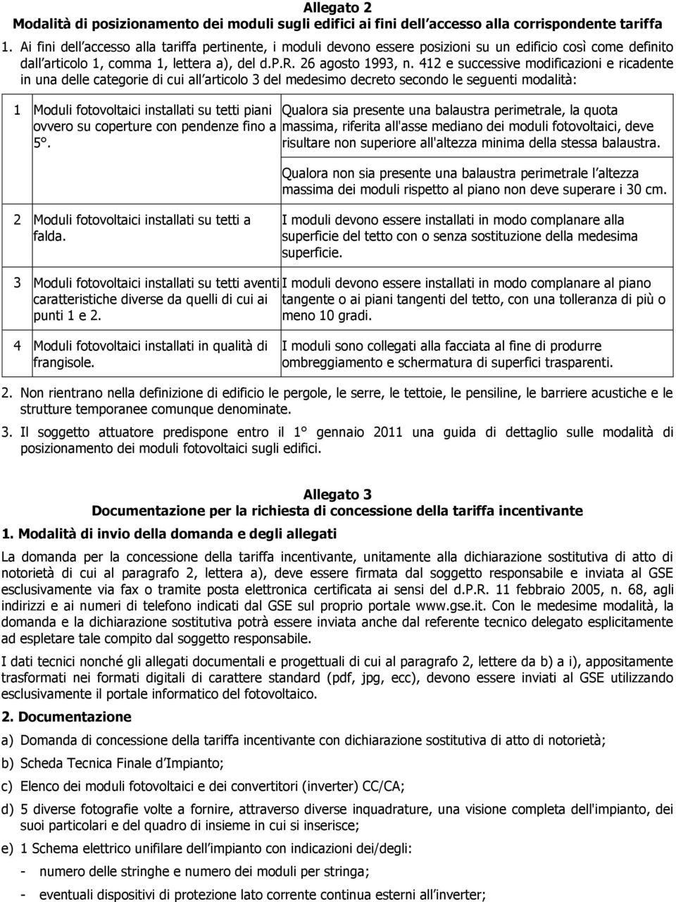 412 e successive modificazioni e ricadente in una delle categorie di cui all articolo 3 del medesimo decreto secondo le seguenti modalità: 1 Moduli fotovoltaici installati su tetti piani Qualora sia