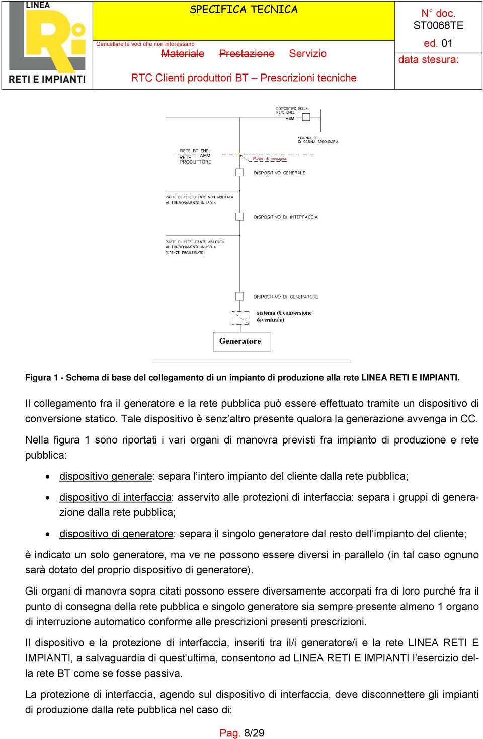 Nella figura 1 sono riportati i vari organi di manovra previsti fra impianto di produzione e rete pubblica: dispositivo generale: separa l intero impianto del cliente dalla rete pubblica; dispositivo