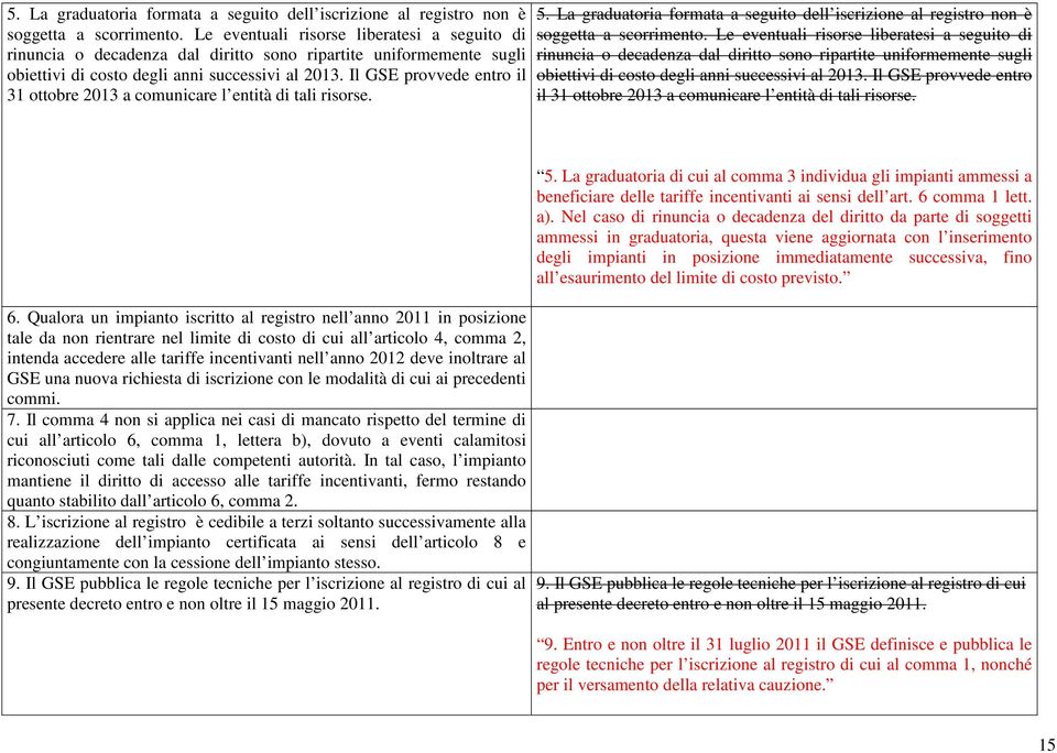 Il GSE provvede entro il 31 ottobre 2013 a comunicare l entità di tali risorse.   Il GSE provvede entro il 31 ottobre 2013 a comunicare l entità di tali risorse. 6.