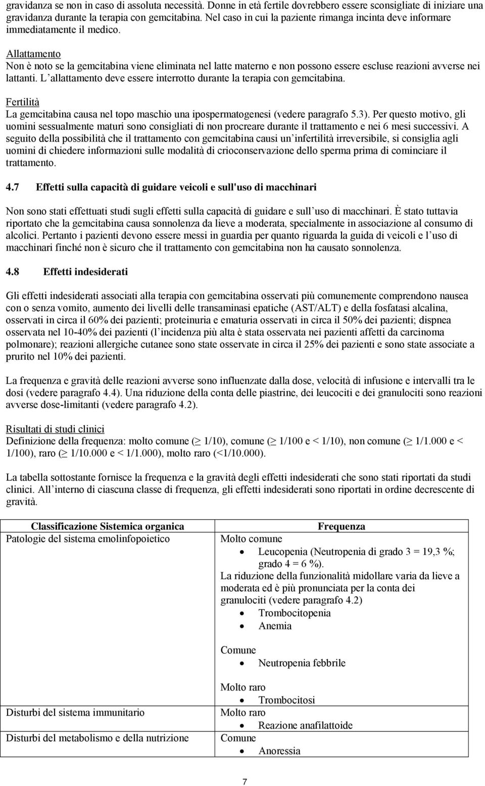 Allattamento Non è noto se la gemcitabina viene eliminata nel latte materno e non possono essere escluse reazioni avverse nei lattanti.