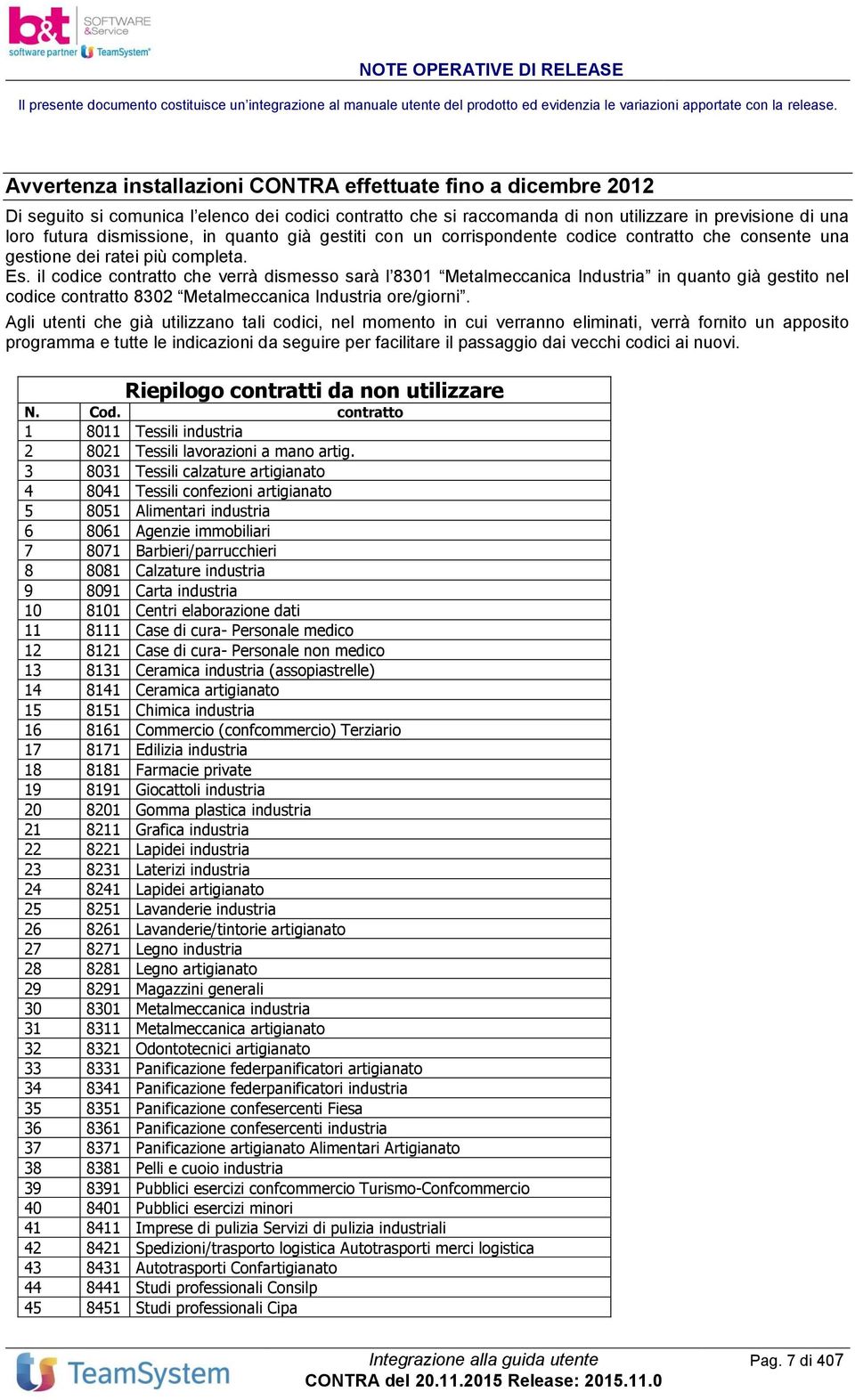 in quanto già gestiti con un corrispondente codice contratto che consente una gestione dei ratei più completa. Es.