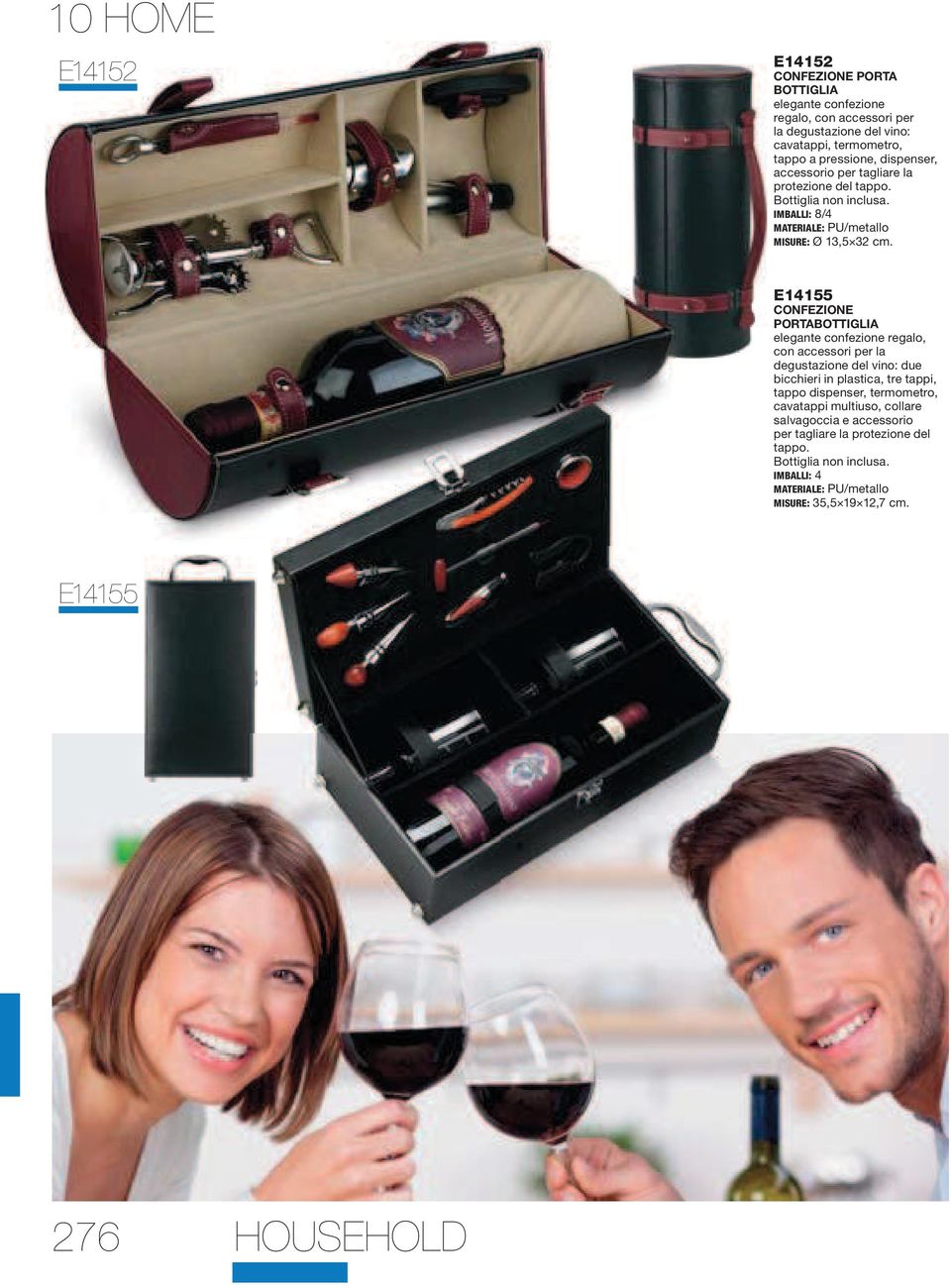 E14155 CONFEZIONE PORTABOTTIGLIA elegante confezione regalo, con accessori per la degustazione del vino: due bicchieri in plastica, tre tappi, tappo dispenser,