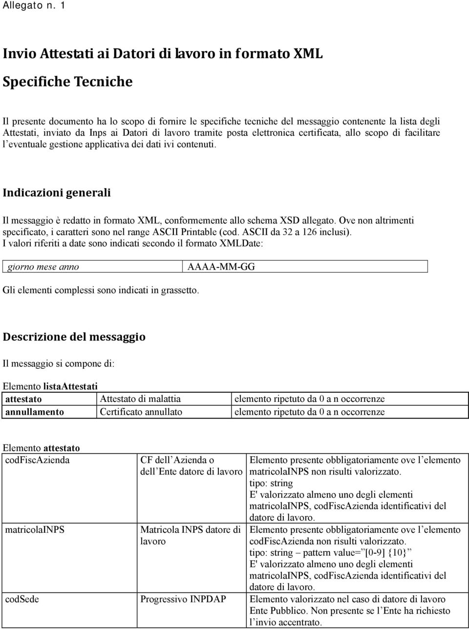 da Inps ai Datori di lavoro tramite posta elettronica certificata, allo scopo di facilitare l eventuale gestione applicativa dei dati ivi contenuti.