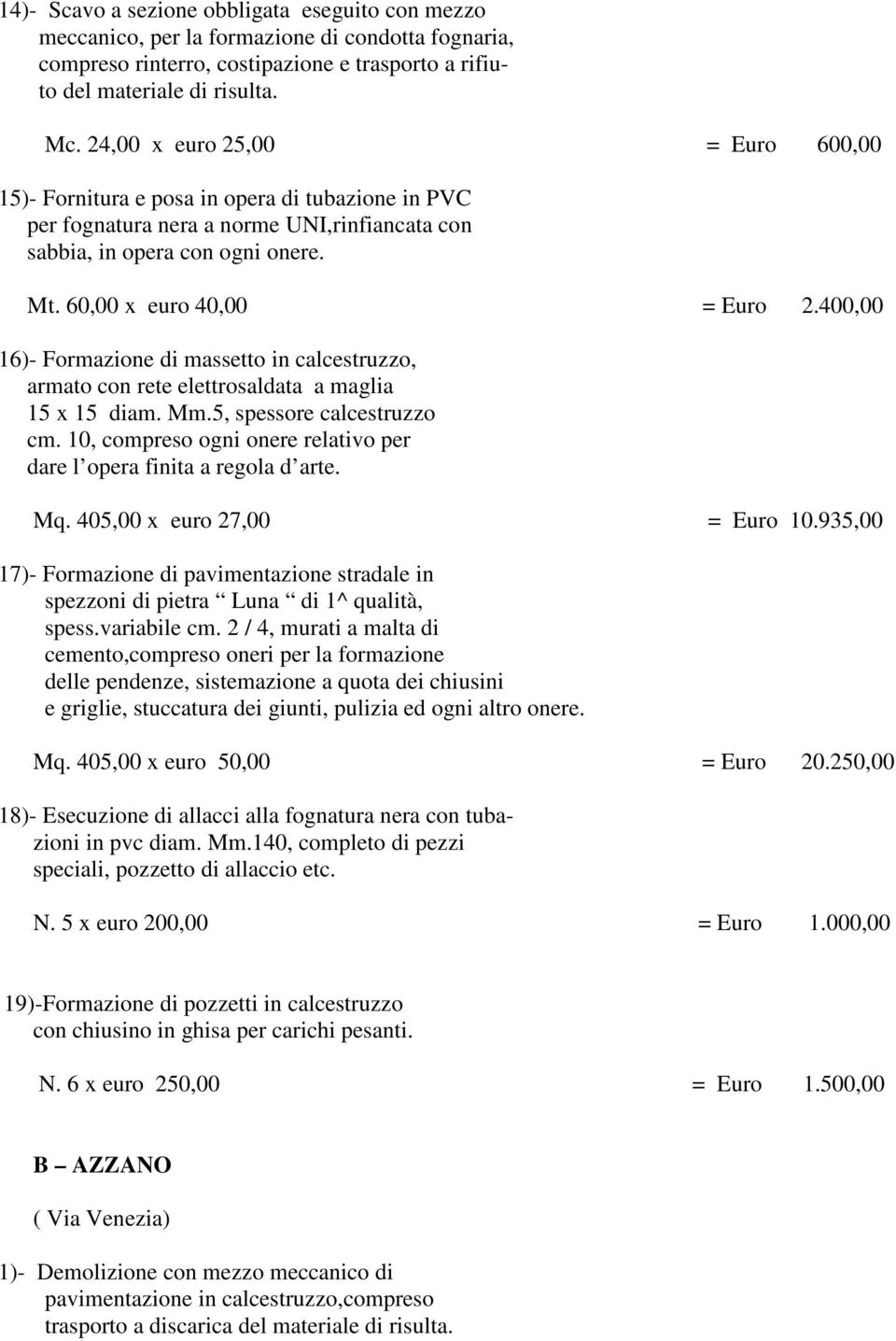 400,00 16)- Formazione di massetto in calcestruzzo, armato con rete elettrosaldata a maglia 15 x 15 diam. Mm.5, spessore calcestruzzo cm.