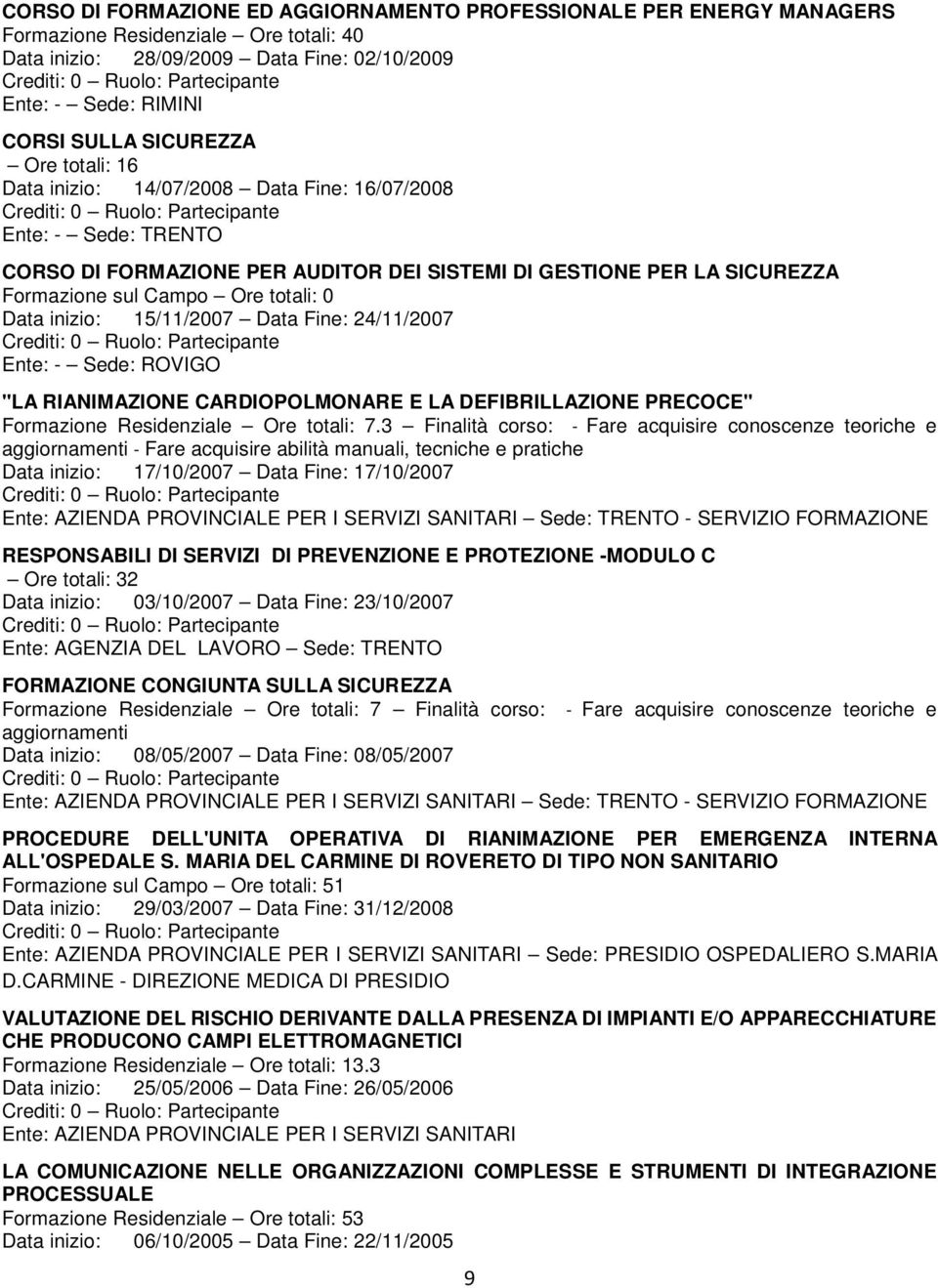 inizio: 15/11/2007 Data Fine: 24/11/2007 Ente: - Sede: ROVIGO "LA RIANIMAZIONE CARDIOPOLMONARE E LA DEFIBRILLAZIONE PRECOCE" Formazione Residenziale Ore totali: 7.