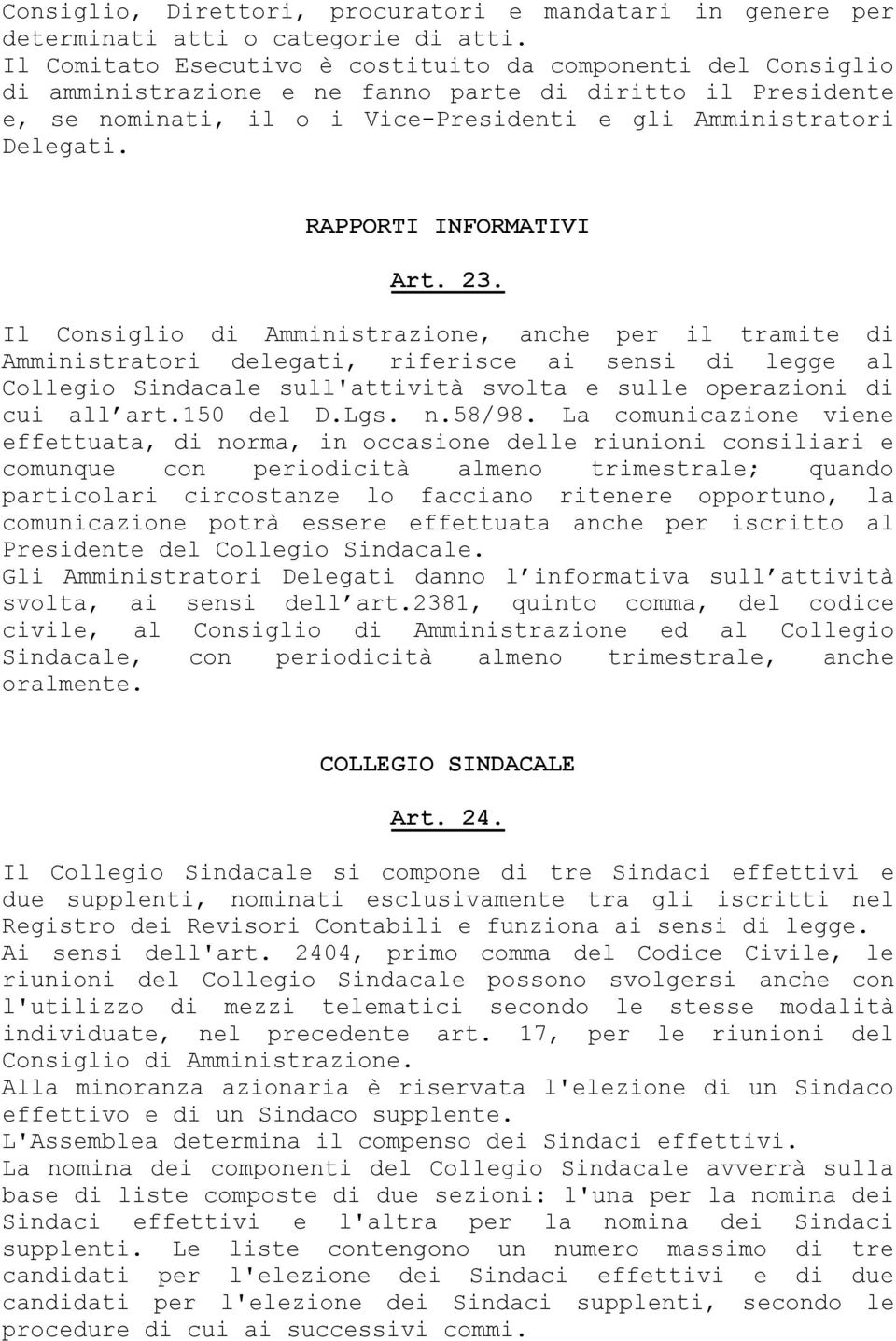 RAPPORTI INFORMATIVI Art. 23.