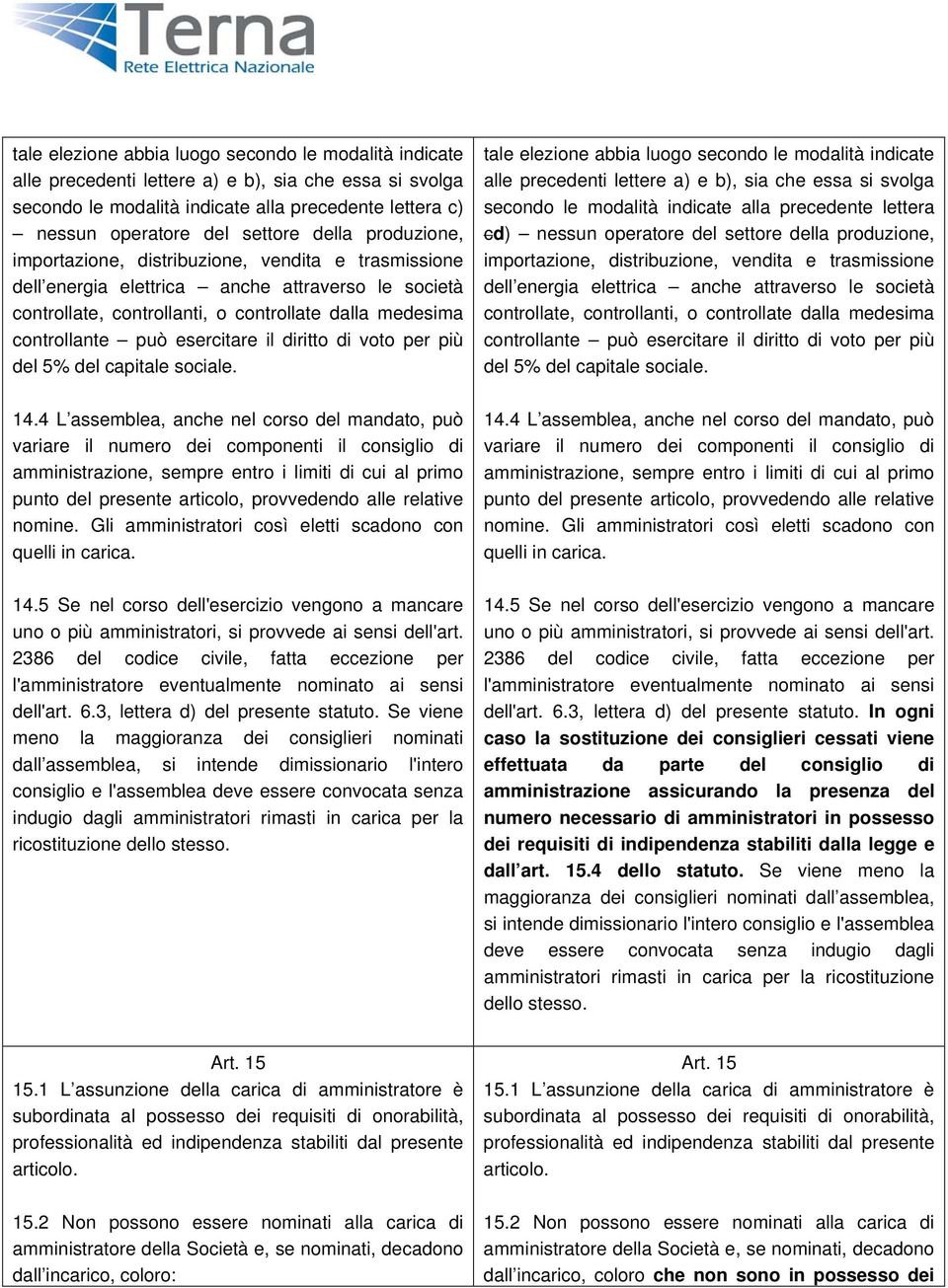 esercitare il diritto di voto per più del 5% del capitale sociale. 14.